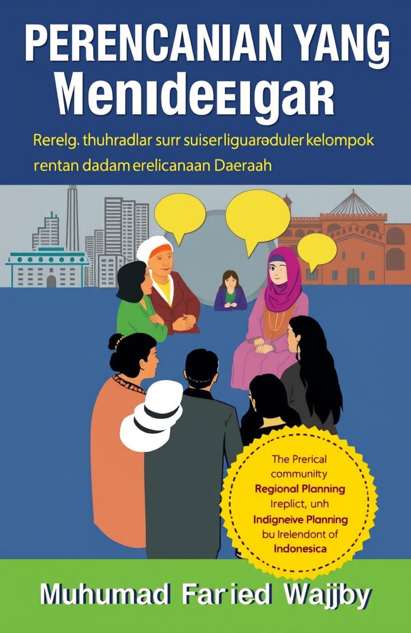 A book cover design for 'Perencanaan yang Mendengar: Menghadirkan Suara Kelompok Rentan dalam Perencanaan Daerah' by Muhammad Faried Wajdy