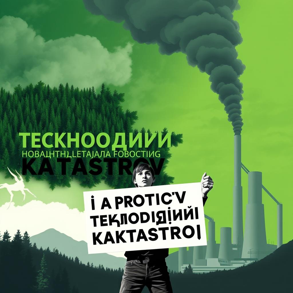 A powerful and striking poster design featuring the bold message "Я против техногенных катастроф" (I am against technological disasters)
