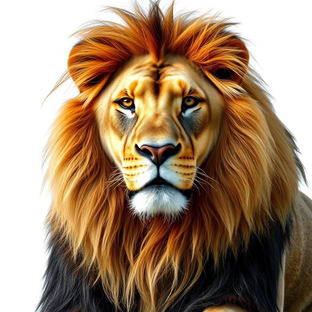 A stunning portrait of a charismatic lion, its majestic mane flowing beautifully