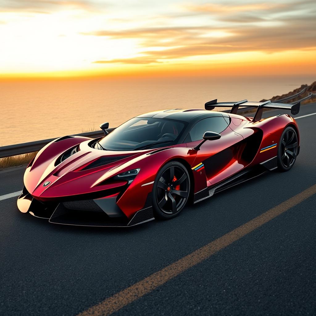 A sleek supercar design combining Spanish, Italian, and German automotive features