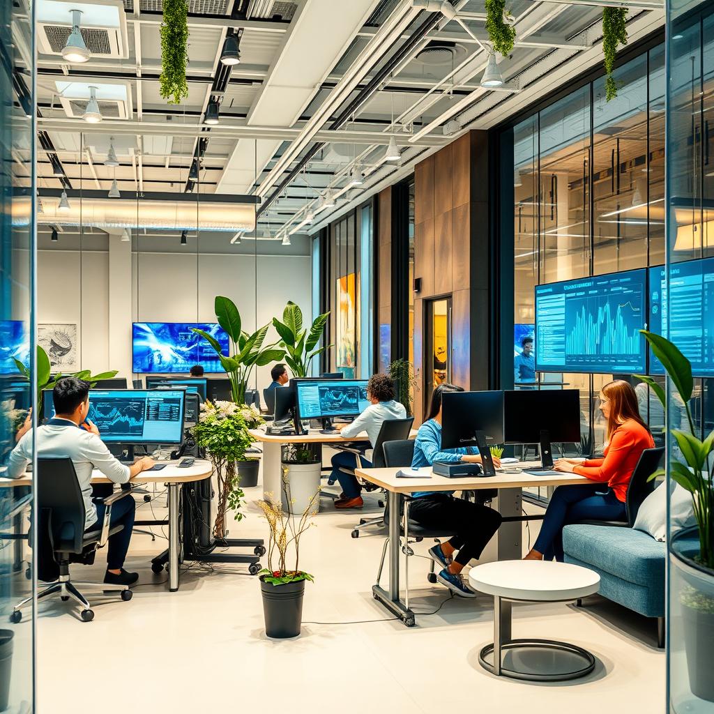 A modern ICT company office showcasing advanced technology and sleek design