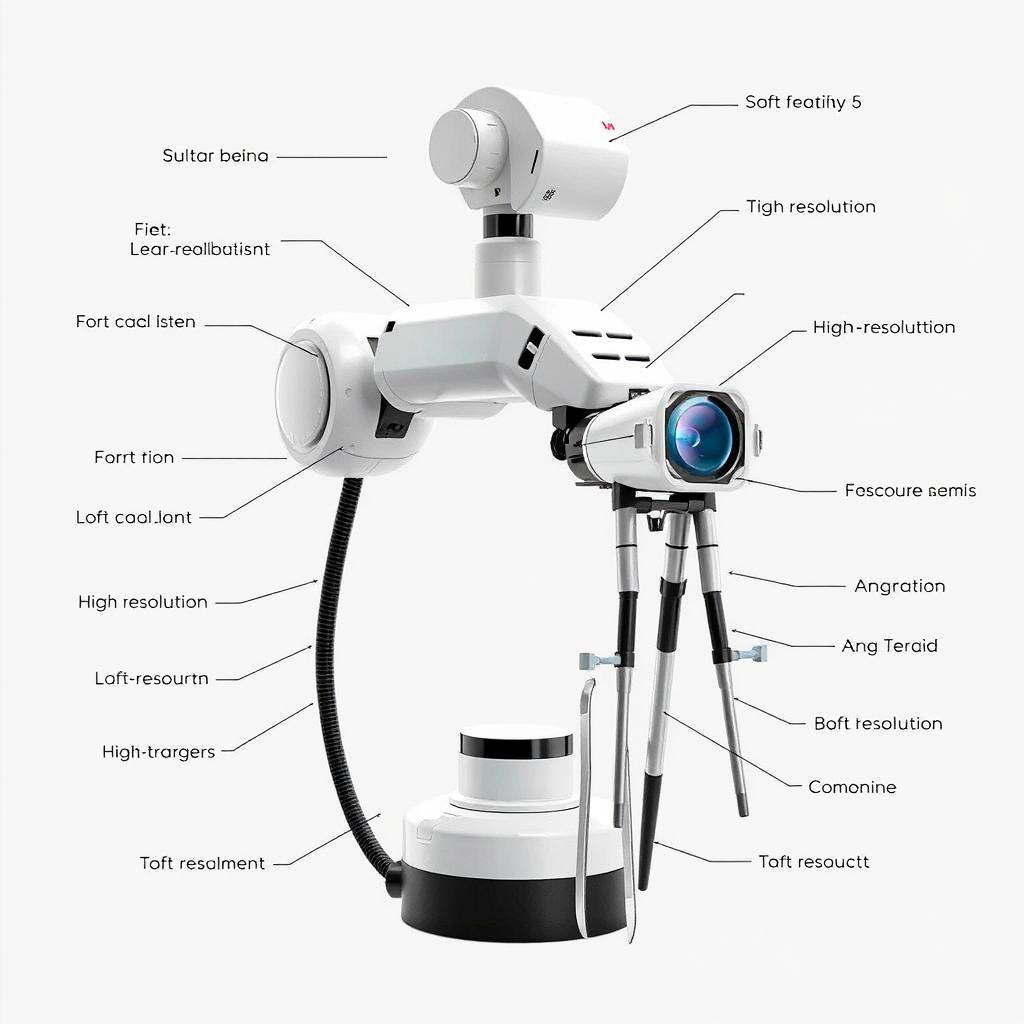 A detailed labeled diagram of a surgical robot, showcasing its key components