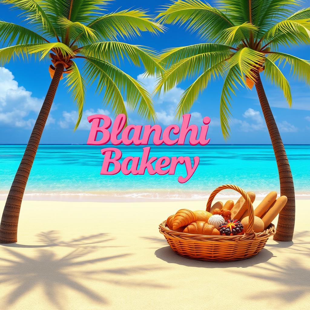 A vibrant 3D render of a stunning Caribbean beach featuring golden sand and crystal-clear turquoise waters