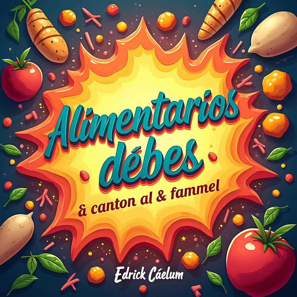 A captivating and eye-catching clickbait thumbnail design featuring the title 'Alimentarios debes' prominently centered and bold in an attractive font