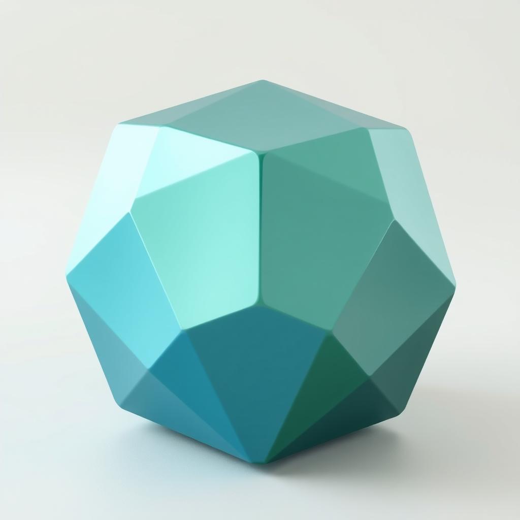 A well-defined, solid geometric shape, showcasing a modern design with smooth edges, featuring a gradient of blues and greens