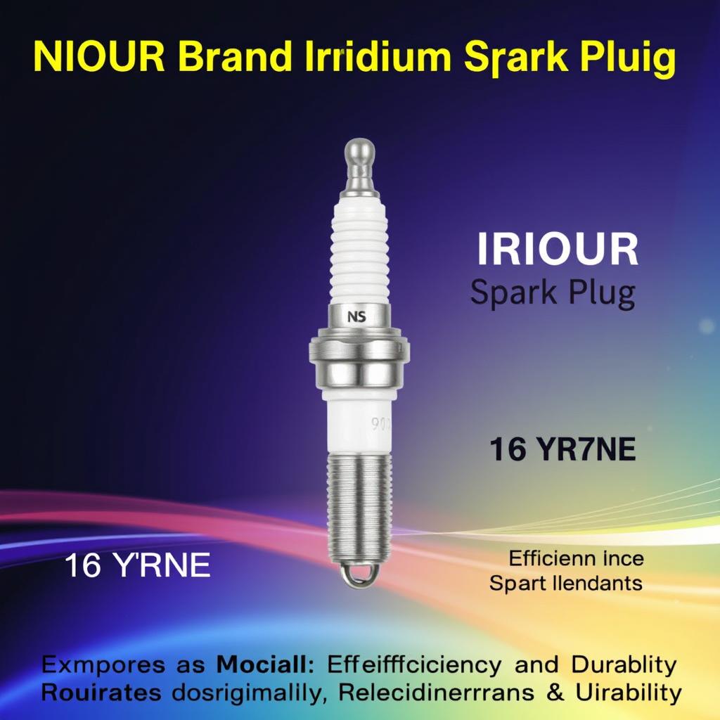 An attractive poster featuring an Iridium spark plug with a sleek design and emphasis on quality, efficiency, and durability