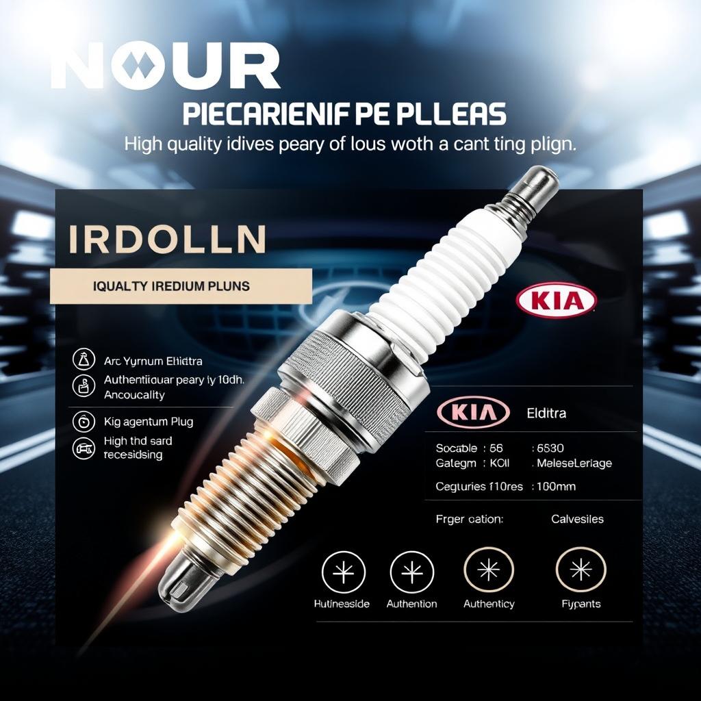An eye-catching poster featuring a high-quality iridium spark plug from the brand NOUR, showcasing its premium features and durability