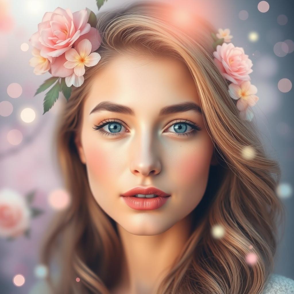 A profile picture transformed into a dreamy, ethereal style, featuring a person's face blended with elements reminiscent of a fairytale character