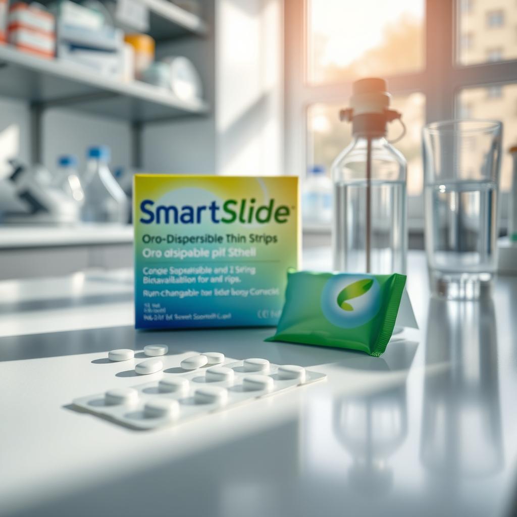 Design an image featuring SmartSlide BioShell oro-dispersible thin strips