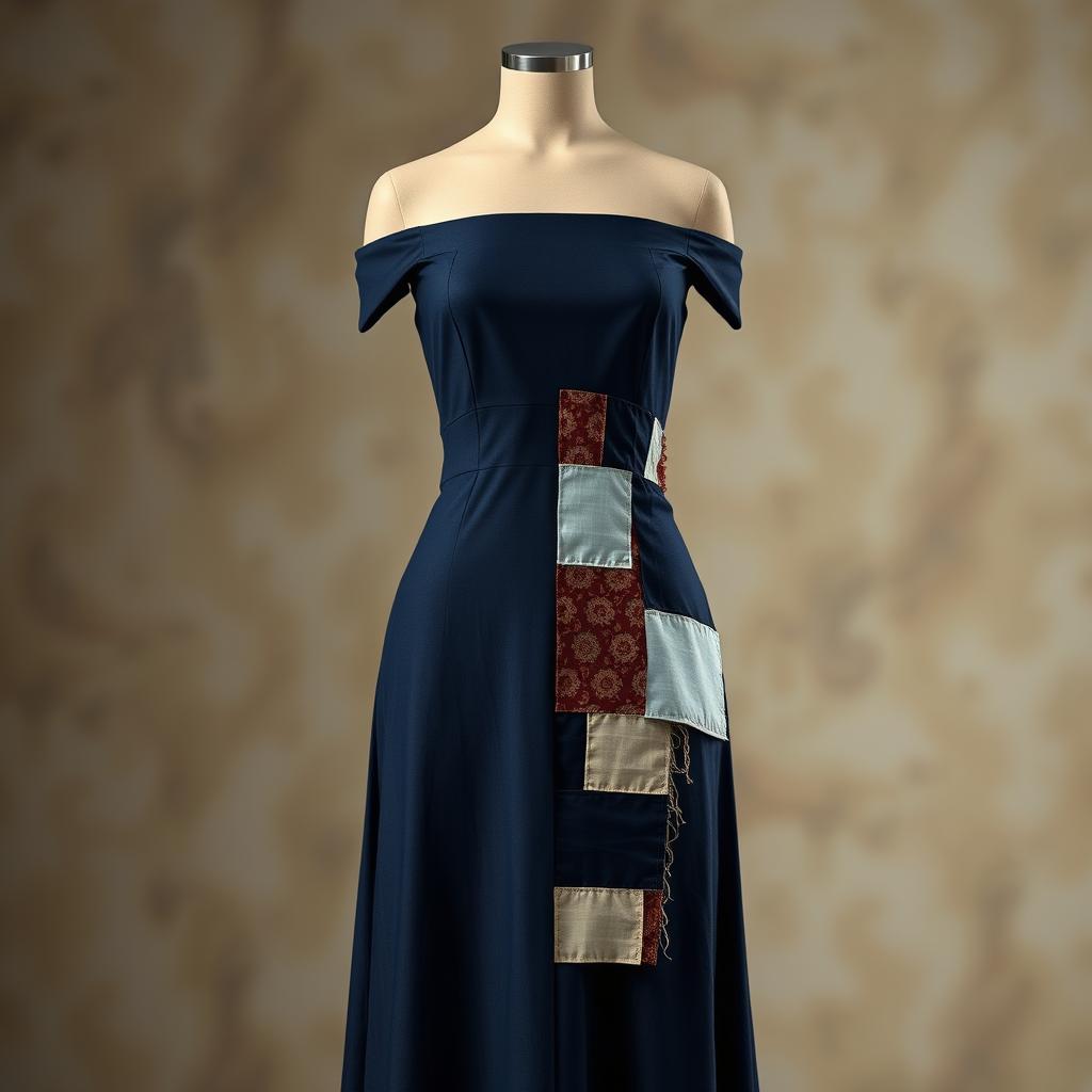 A unique, artistic representation of a dress designed to showcase sustainability