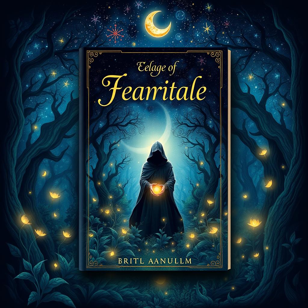 A captivating book cover design featuring an intricate and mystical forest scene with glowing plants and fireflies