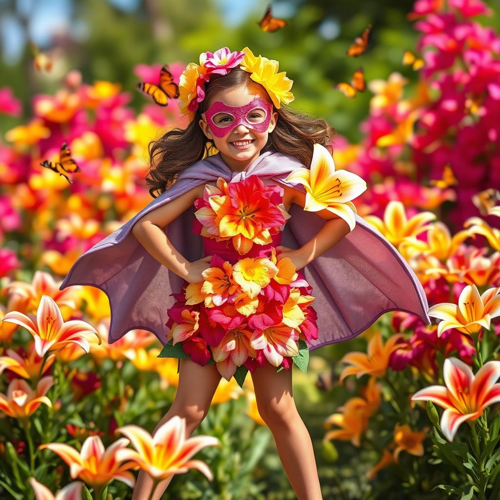 Heroic Flower Girl: A Vibrant Superhero in a Magical Garden