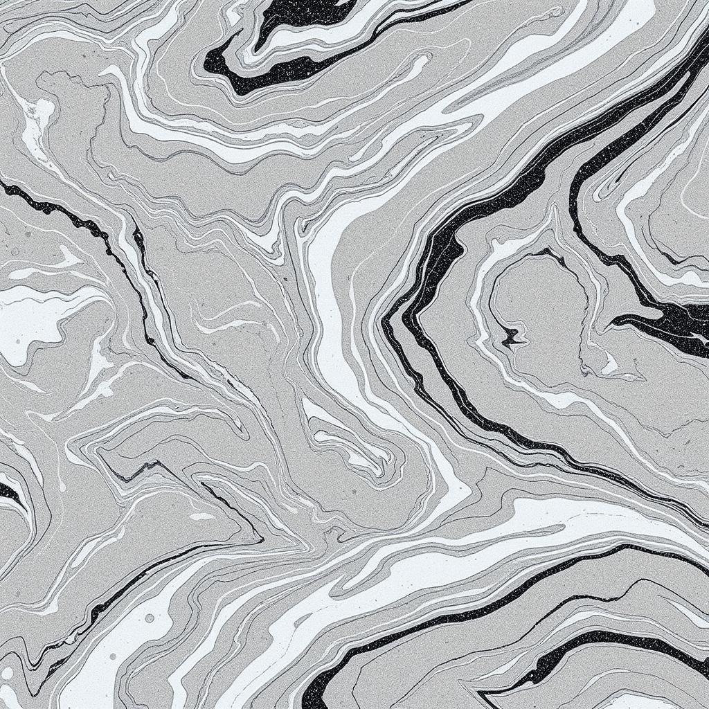A close-up view of a textured epoxy resin floor covering in shades of grey, white, and black, showcasing a blend of swirling patterns and glossy finishes