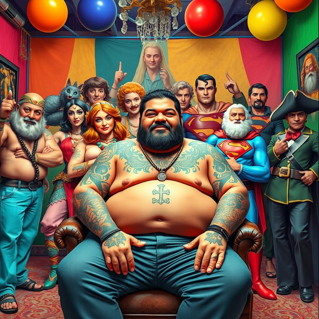 A lively gathering of a Mexican gang in a colorful, vibrant setting