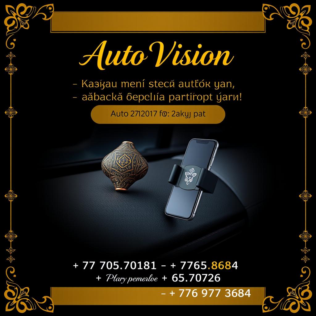 A story post for 'Auto Vision' styled in traditional Kazakh aesthetics