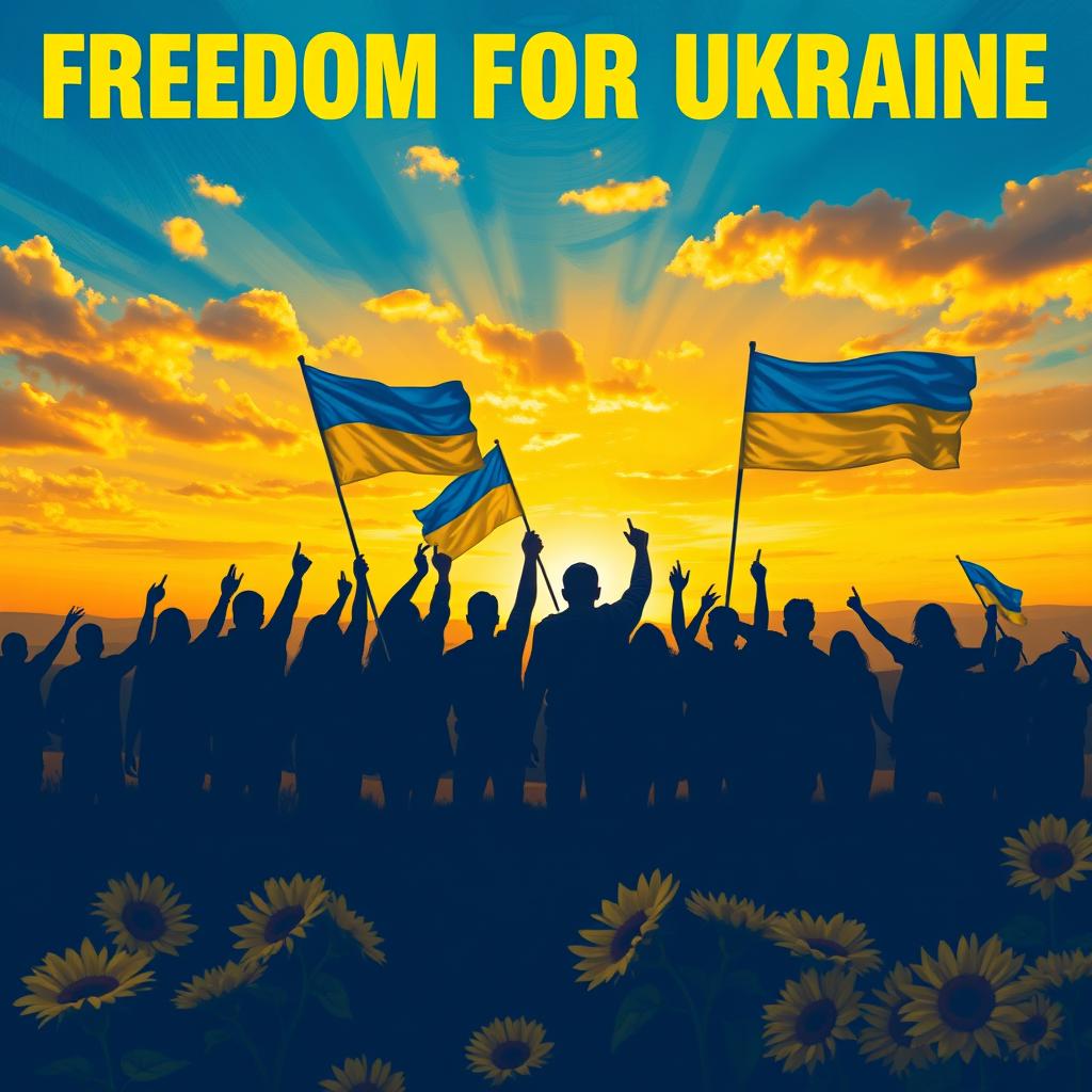 A bold and artistic representation symbolizing Freedom for Ukraine, featuring the vibrant blue and yellow colors of the Ukrainian flag