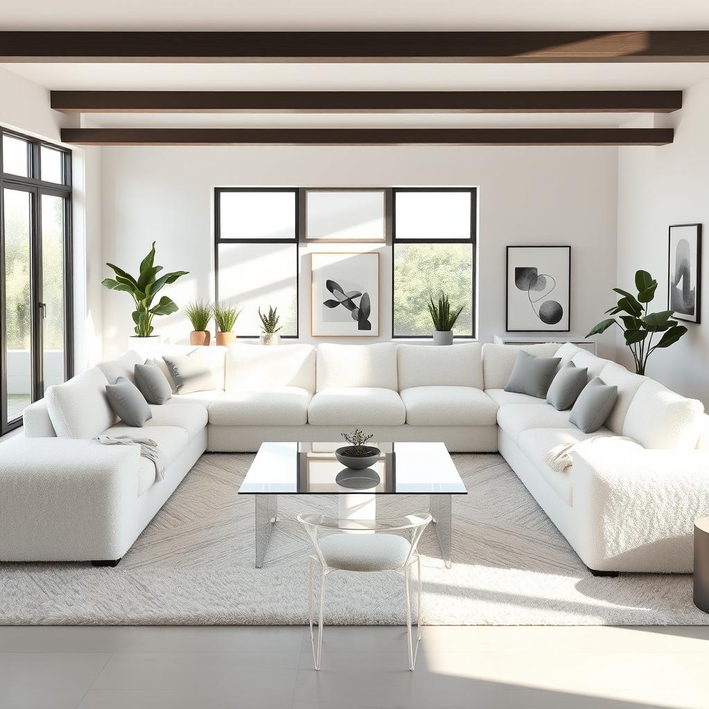 A unique design for an 8-seater minimalist home furniture set featuring a luxurious white teddy fabric