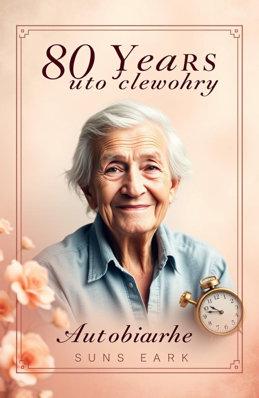 A warm and inviting book cover design for an autobiography that highlights the author's 80 years of life experience