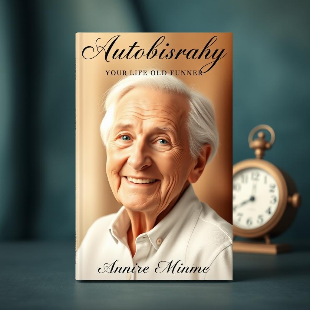 A heartfelt book cover design for an autobiography showcasing the life journey of an 80-year-old author