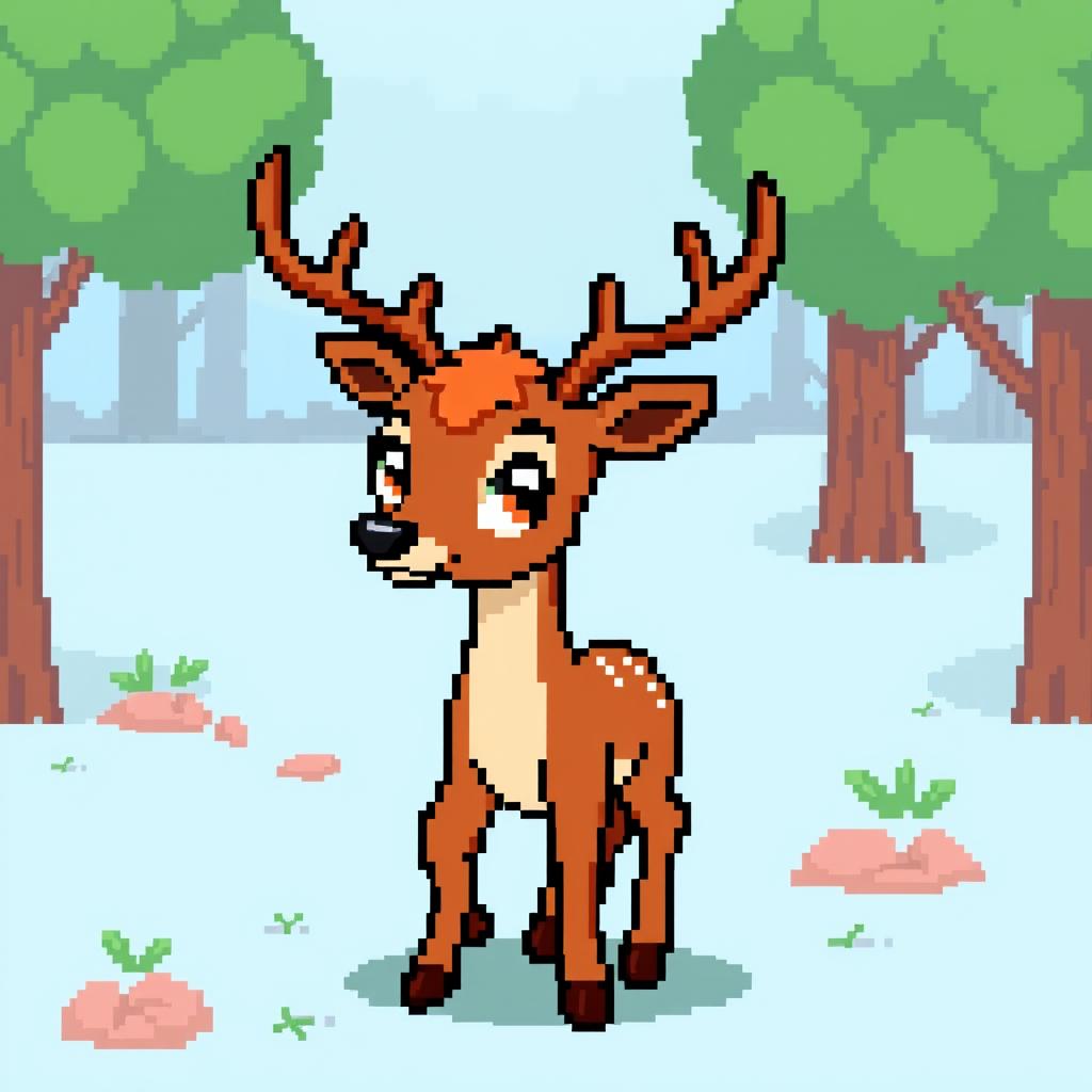 A pixel art deer designed for a video game, created in a 32x32 pixel format