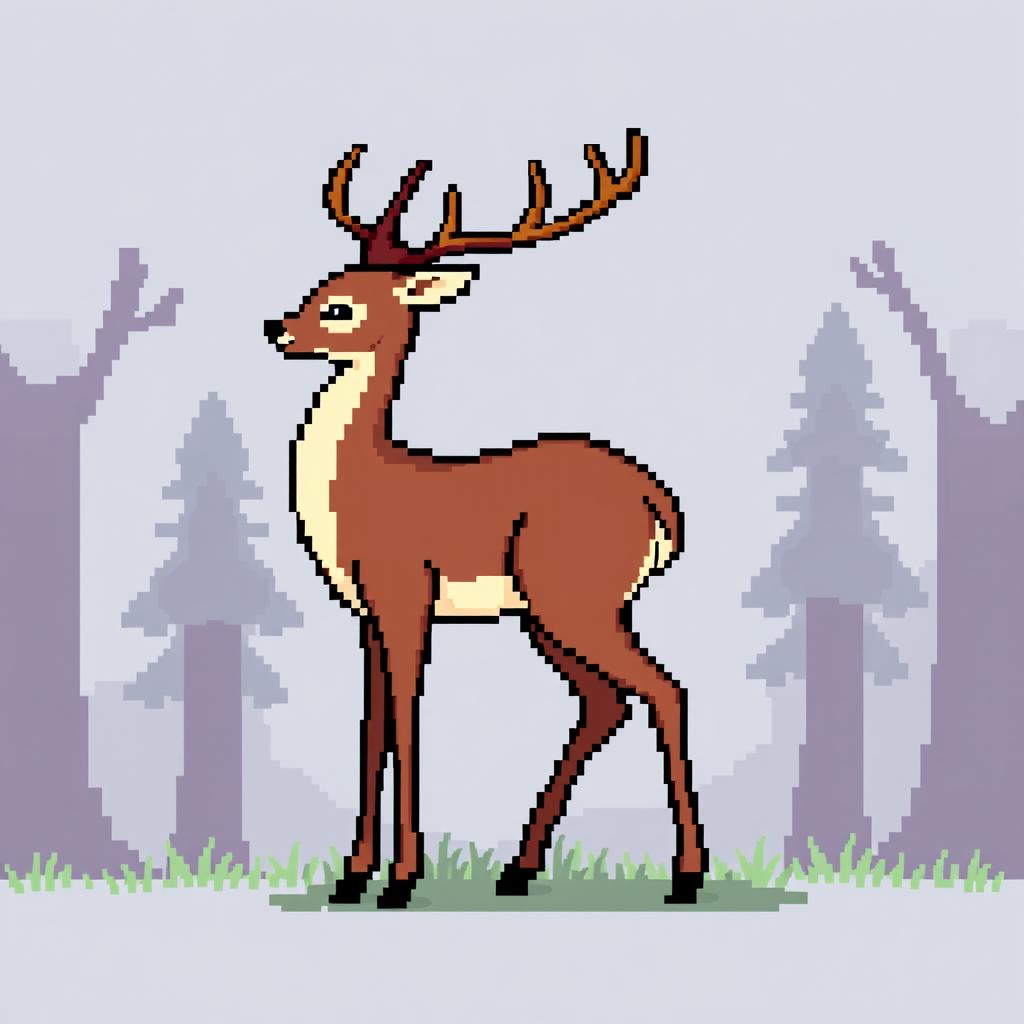 A pixel art deer depicted in a side view for a video game, designed in a 32x32 pixel format