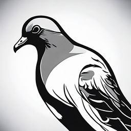 A high contrast, black and white vector-style illustration of a pigeon. The design should be simple, flat and in line art.