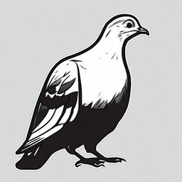 A high contrast, black and white vector-style illustration of a pigeon. The design should be simple, flat and in line art.