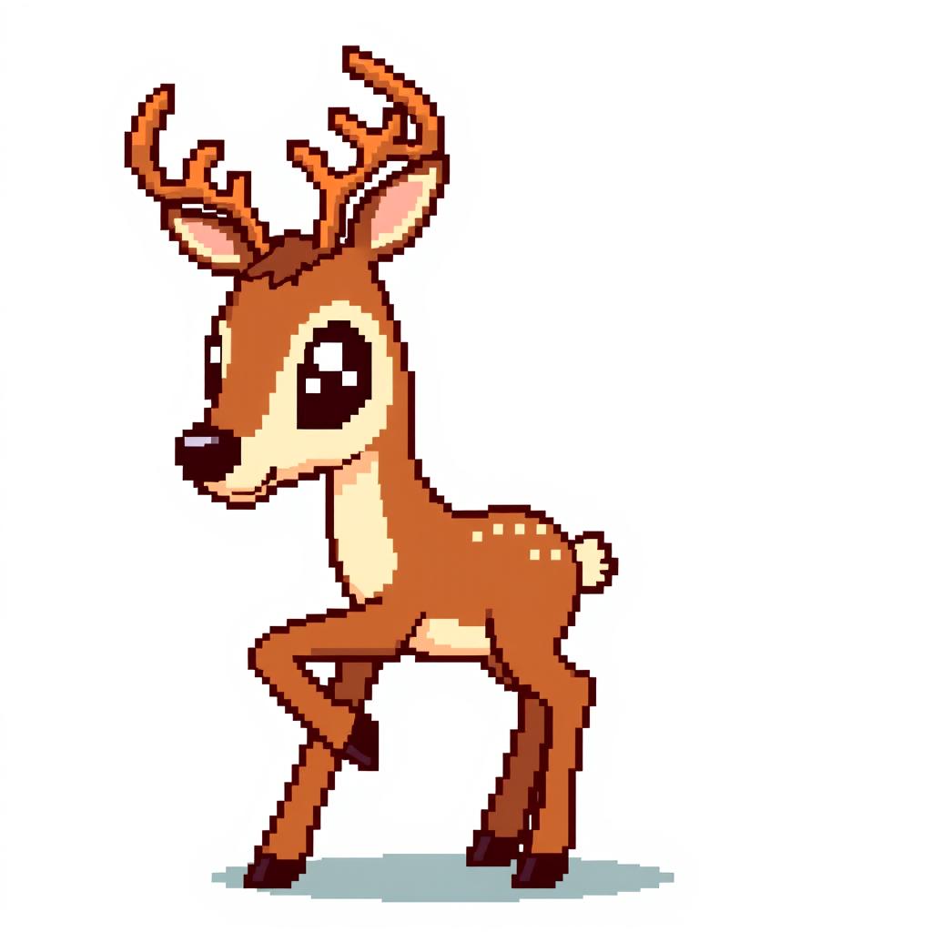 A pixel art deer designed for a video game, created in a 32x32 pixel format with a transparent background