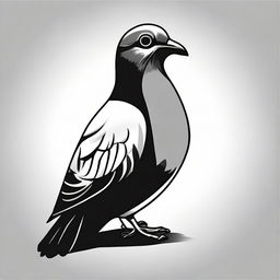 A high contrast, black and white vector-style illustration of a pigeon. The design should be simple, flat and in line art.