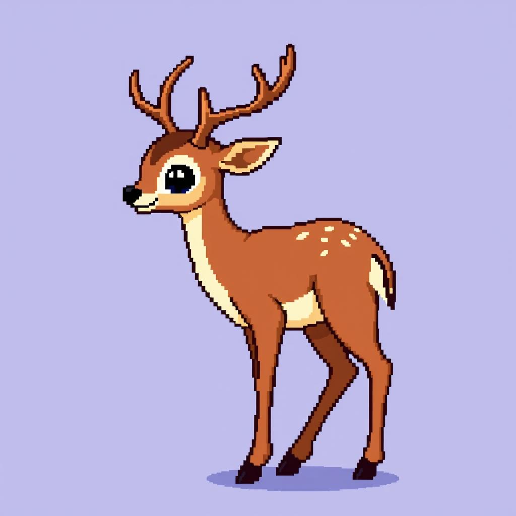 A pixel art deer designed in a side view for a video game, created in a 32x32 pixel format with a transparent background
