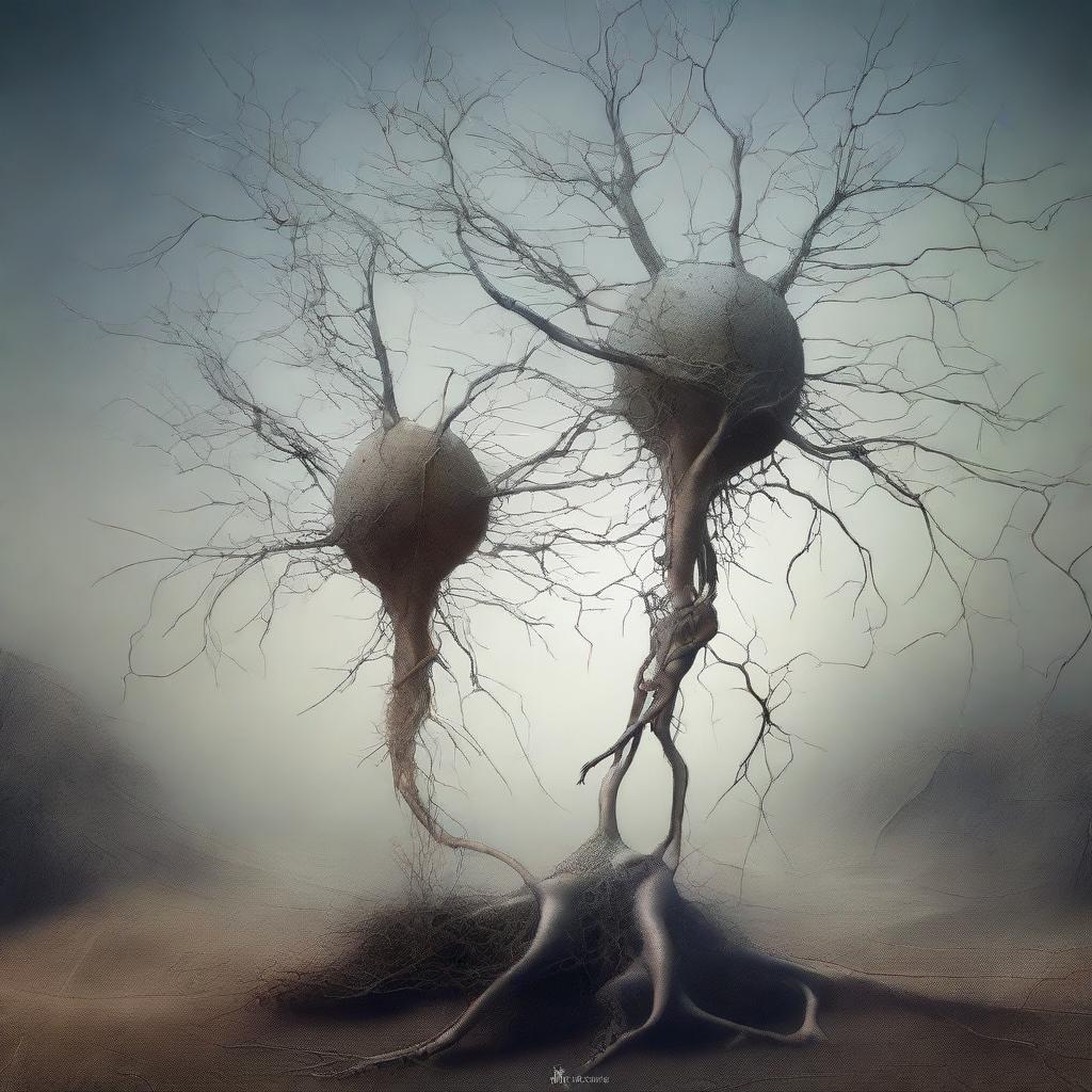 A high-quality digital art piece that portrays surreal neuron-headed riddle mystics