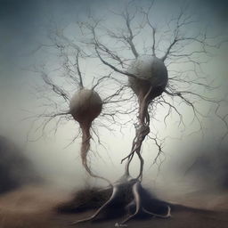 A high-quality digital art piece that portrays surreal neuron-headed riddle mystics