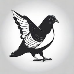 A high contrast, purely black and white vector-style illustration of a pigeon, using a simple, flat design and line art, with no use of colors.