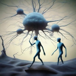 A high-quality digital art piece that portrays surreal neuron-headed riddle mystics