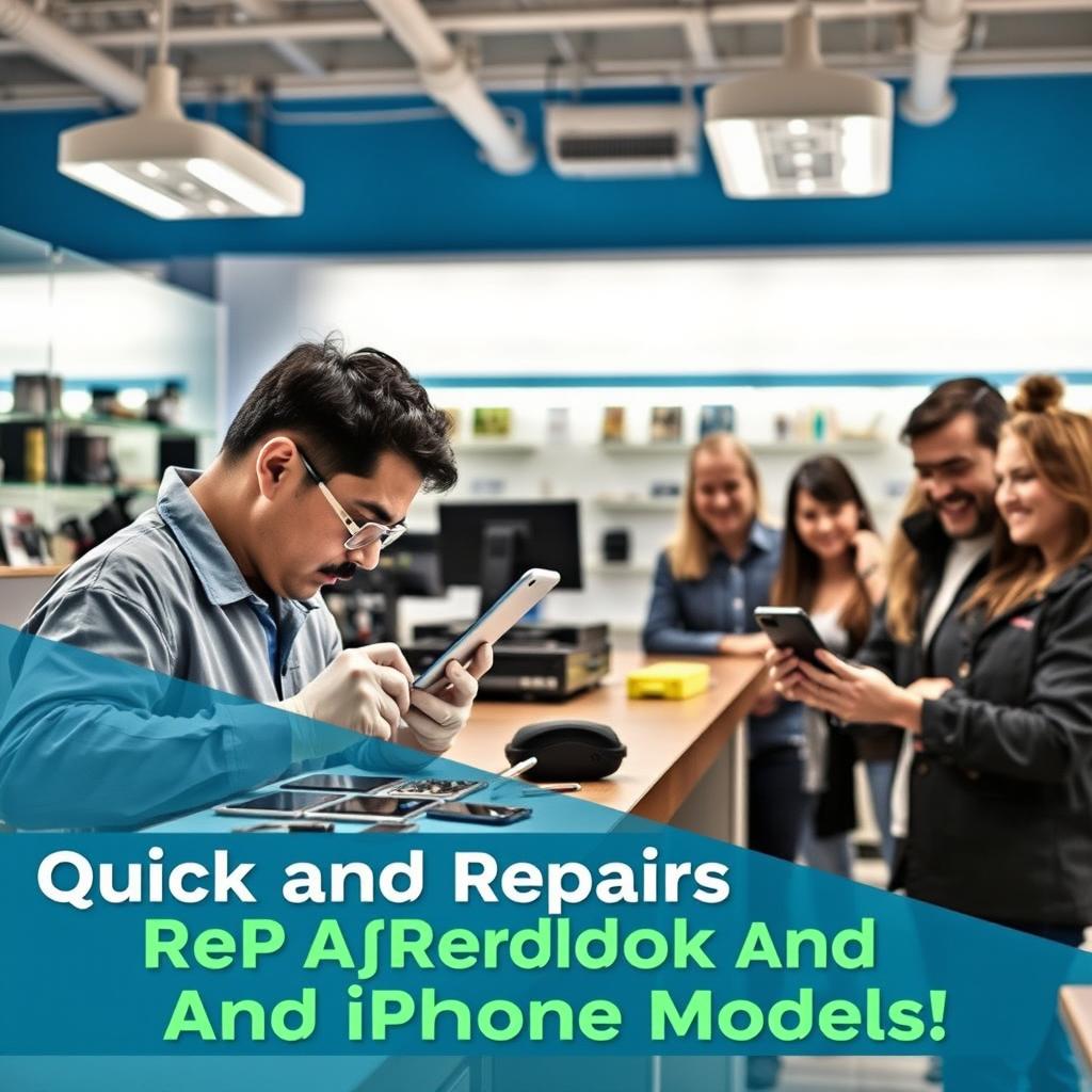 An advertisement for a phone repair service that specializes in both Android and iPhone repairs