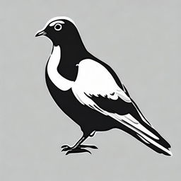 A high contrast, purely black and white vector-style illustration of a pigeon, using a simple, flat design and line art, with no use of colors.