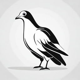 A high contrast, purely black and white vector-style illustration of a pigeon, using a simple, flat design and line art, with no use of colors.