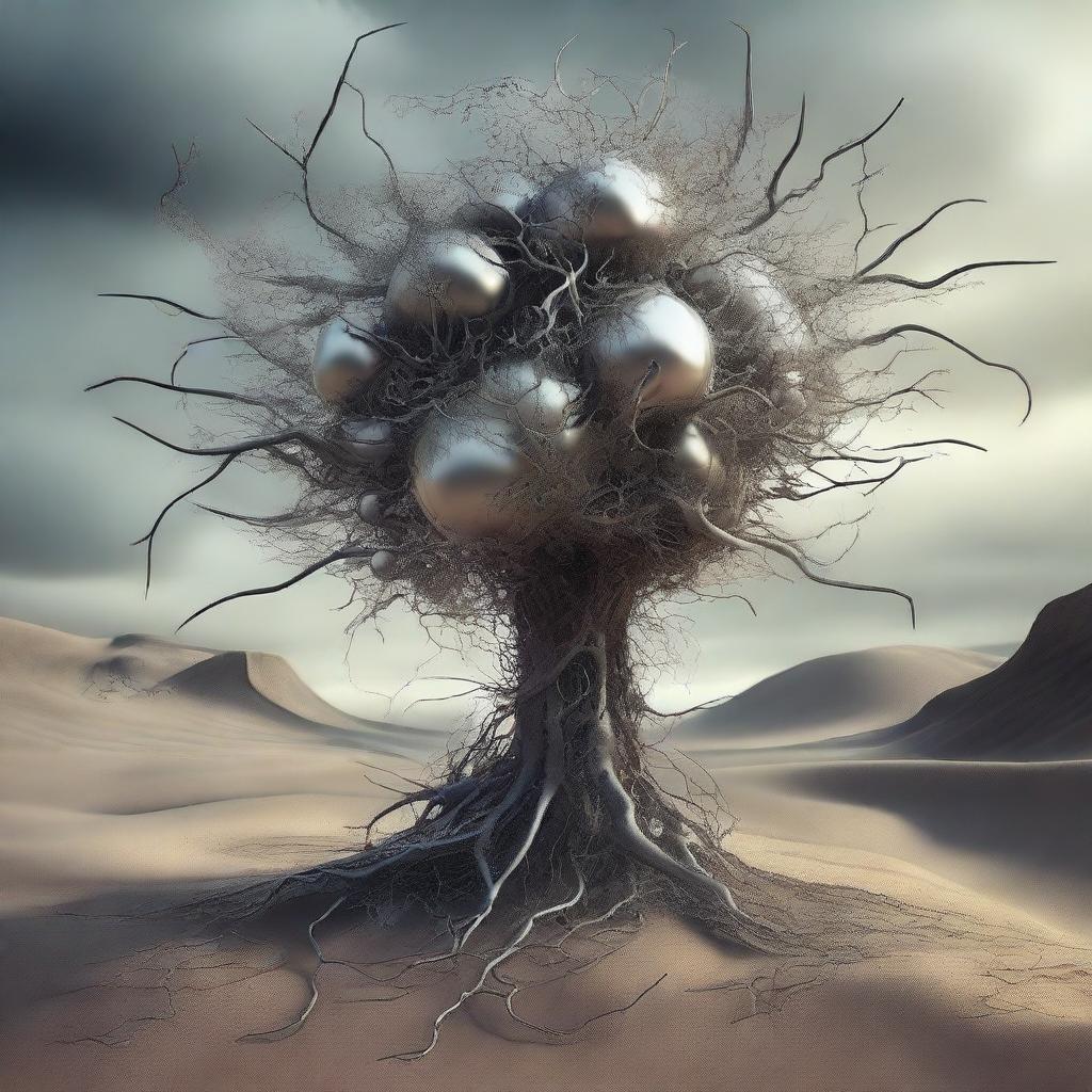 An intricate digital art piece that showcases surreal neuron-headed riddle mystics