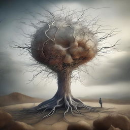 An intricate digital art piece that showcases surreal neuron-headed riddle mystics