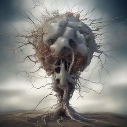 An intricate digital art piece that showcases surreal neuron-headed riddle mystics