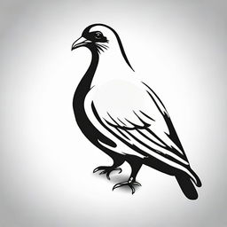 A high contrast, purely black and white vector-style illustration of a pigeon on a white background. Ensure a simple, flat design and line art with no use of colors.