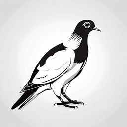 A high contrast, purely black and white vector-style illustration of a pigeon on a white background. Ensure a simple, flat design and line art with no use of colors.