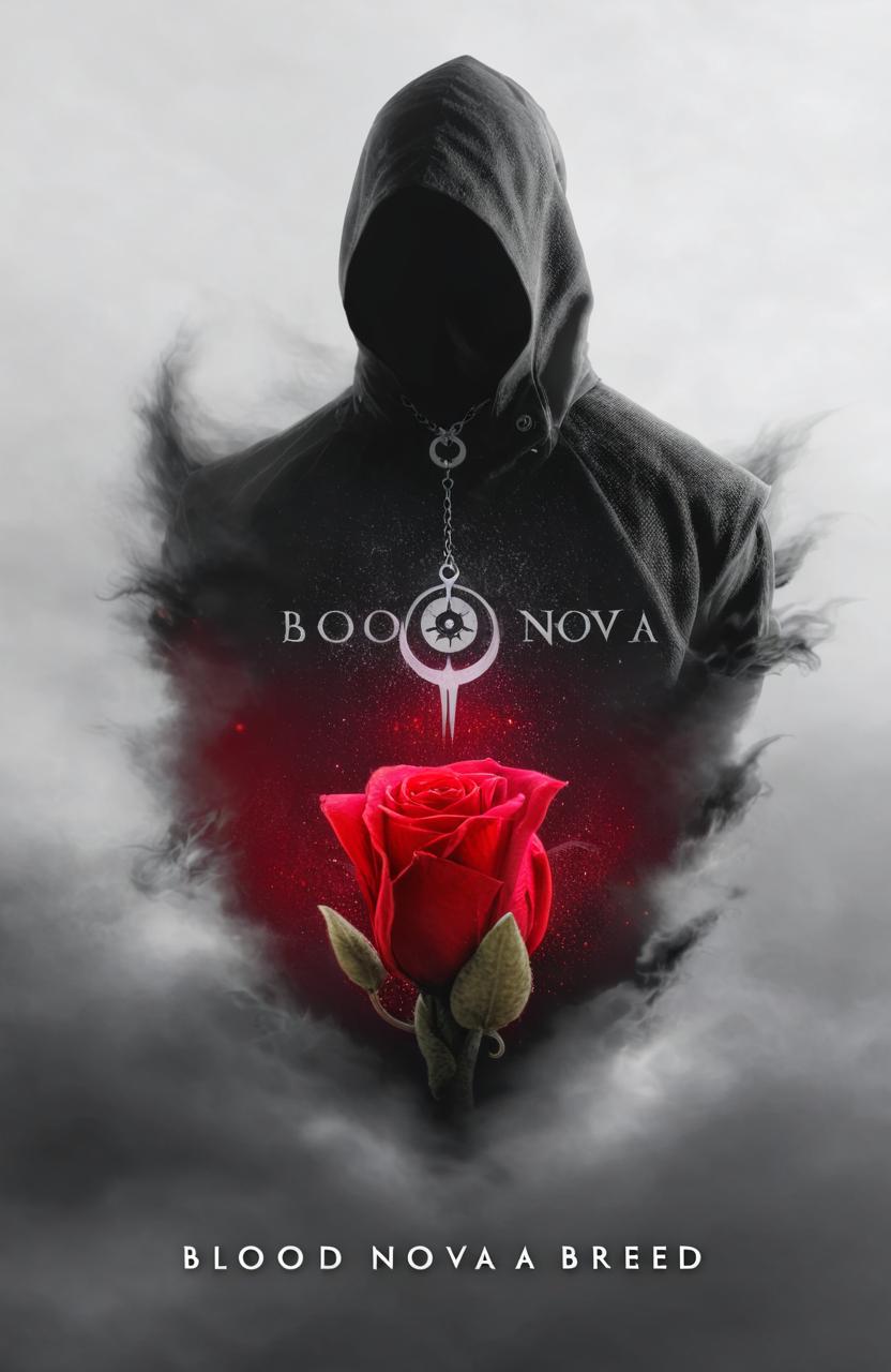 Use the picture attached as reference to a dark scifi fantasy book cover with the title: "Blood Nova: Requiem of The Tri-Breed"