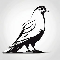 A high contrast, purely black and white vector-style illustration of a pigeon on a white background. Ensure a simple, flat design and line art with no use of colors.