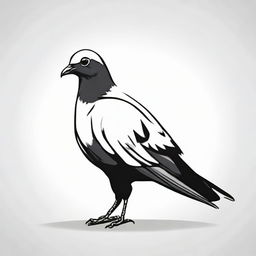 A high contrast, purely black and white vector-style illustration of a pigeon on a white background. Ensure a simple, flat design and line art with no use of colors.