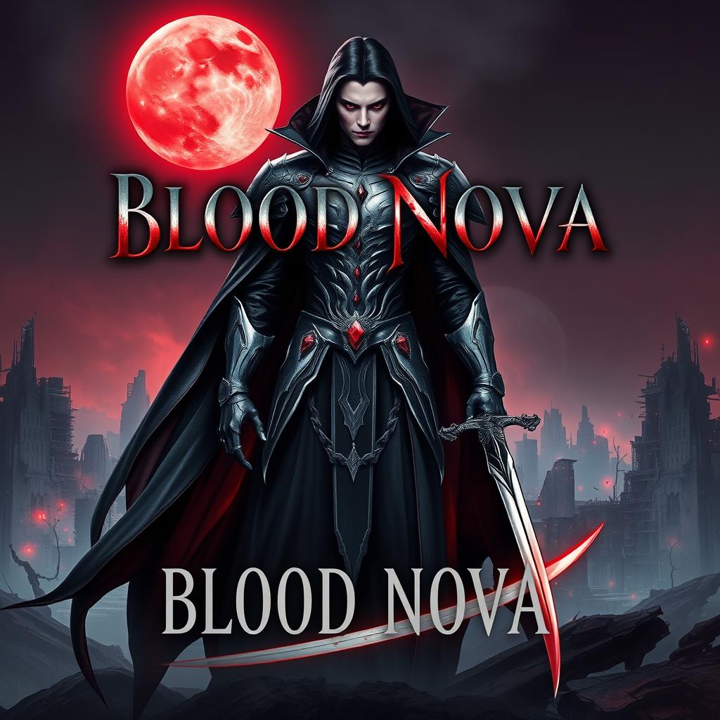 A gripping dark sci-fi vampire fantasy book cover featuring a mysterious, futuristic landscape bathed in a dim, haunting light