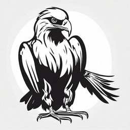 A black and white, high contrast vector-style illustration of an eagle holding a frog, set against a white background. The design should be simple, flat and drawn with line art, ensuring no colors.