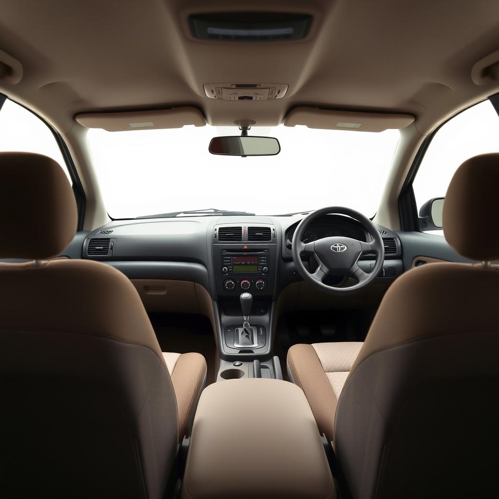 An interior shot of a 2005 Daewoo Envoy, showcasing the details of the dashboard, seats, and console
