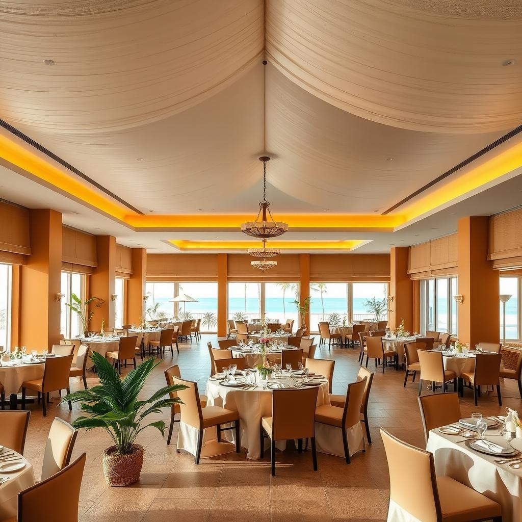 A simple yet stylish banquet hall that embodies tropical luxury, located in a beach resort