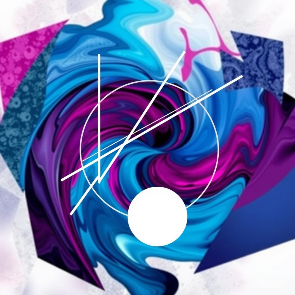 An abstract composition featuring an array of geometric shapes and textures
